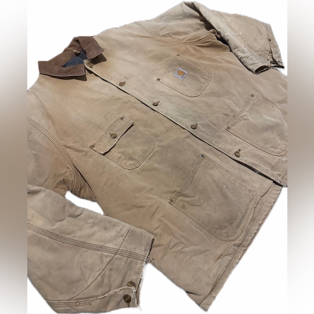 Carhartt 80s-90s Vintage Blanket Lined Chore Jacket Button Up Men’s Size XXL Tan